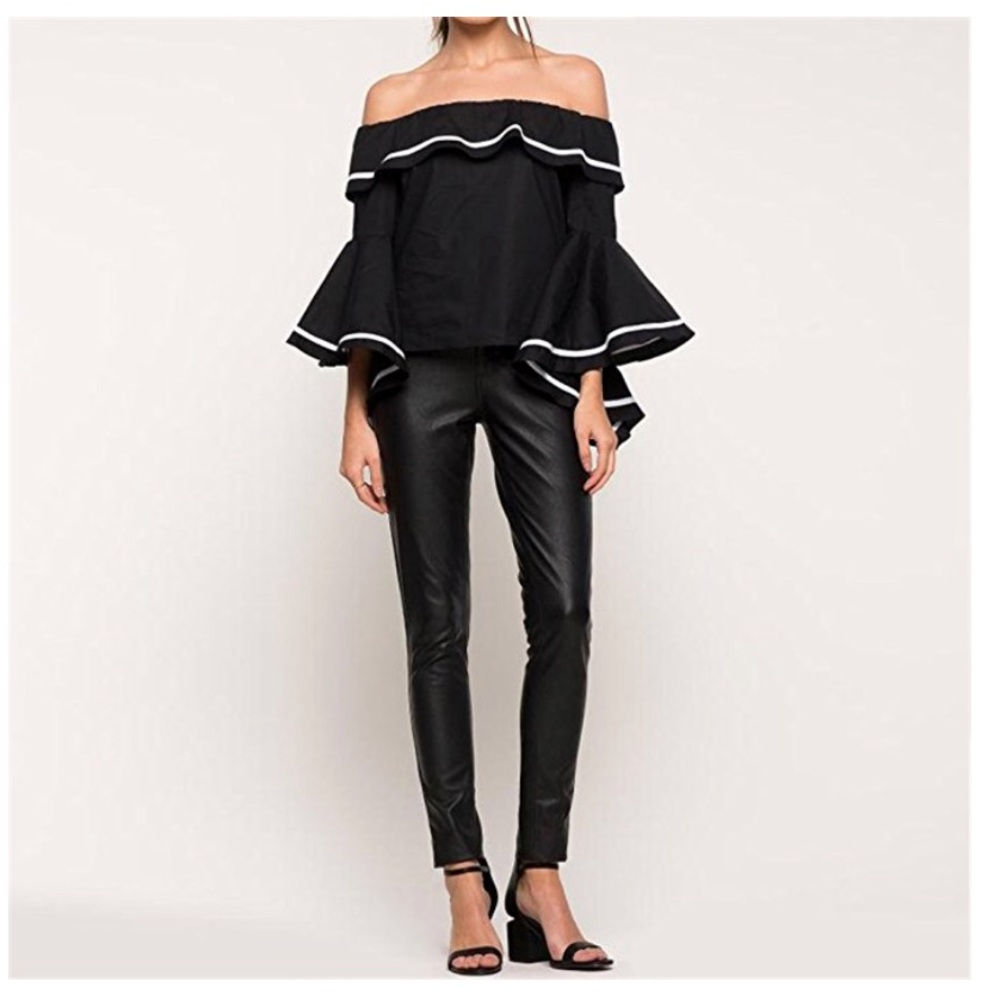 women off shoulder ruffled casual blouse - Picture 5 of 8